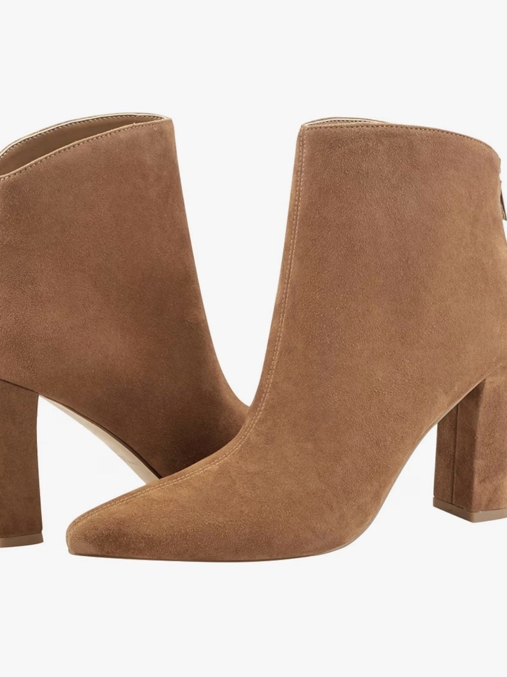 MARC FISHER “SYDNIE” ANKLE BOOTIES | Suede Pointed Ankle - Cognac